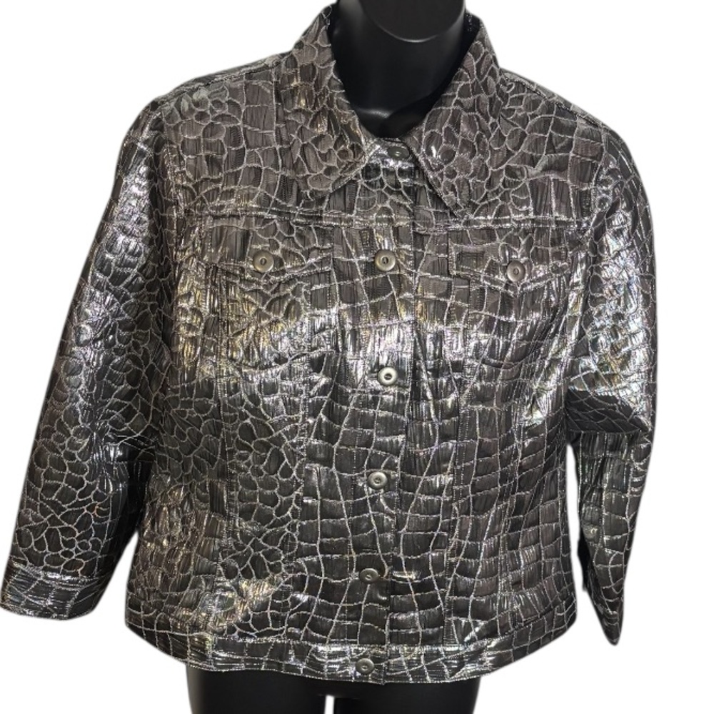 Ruby Rd. Crop Jacket Long Sleeve Silver Metallic … - image 3